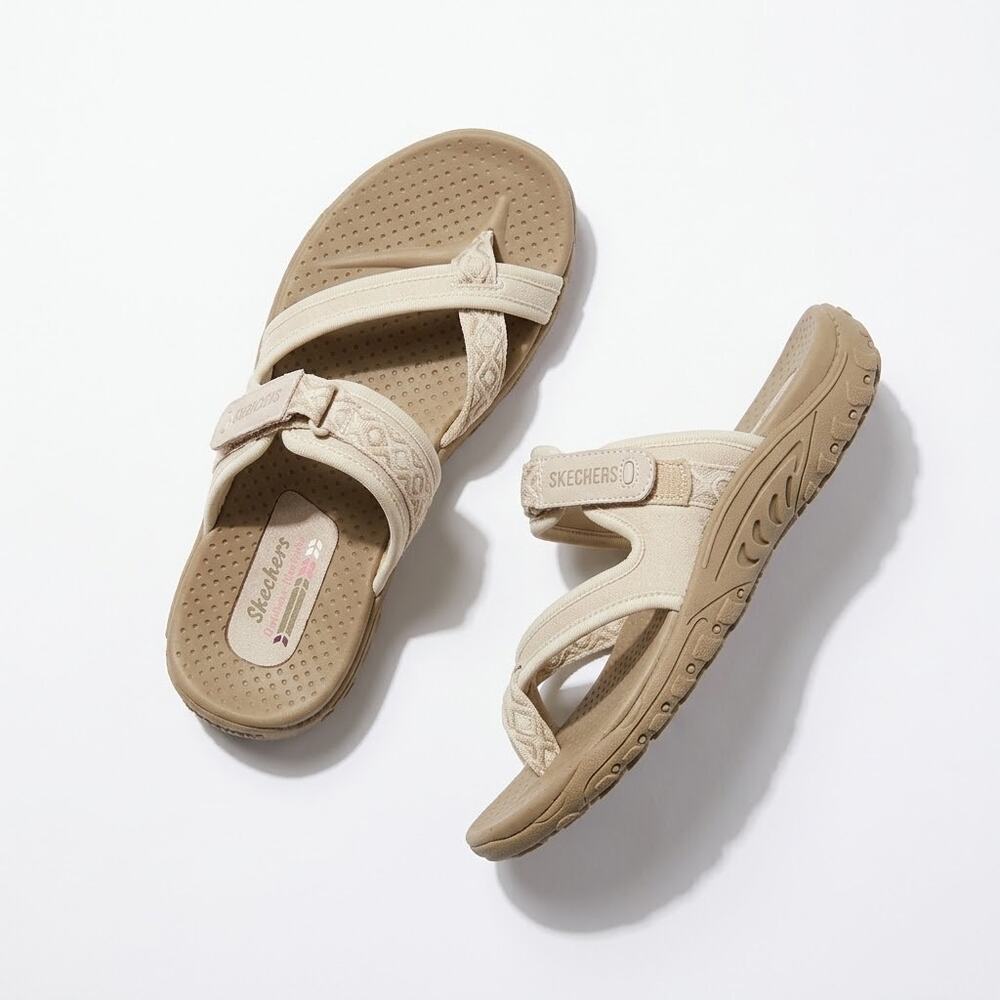 Skechers Textile And Leather Strappy Sport Sandals Natural Beige Womens 7